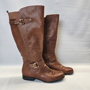Naturalizer Jan Riding Boots Brown Tan Wide Calf Womens Zip Stretch Leather 10